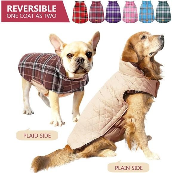 NEW - Winter Dog Coat, Reversible Jacket Waterproof British Style Dog Clothes - Picture 4 of 6